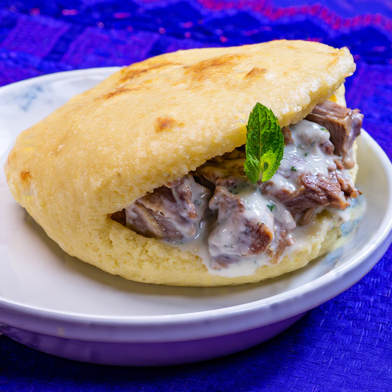 Arepa Albanesa con Cordero y Hierbas Mediterráneas