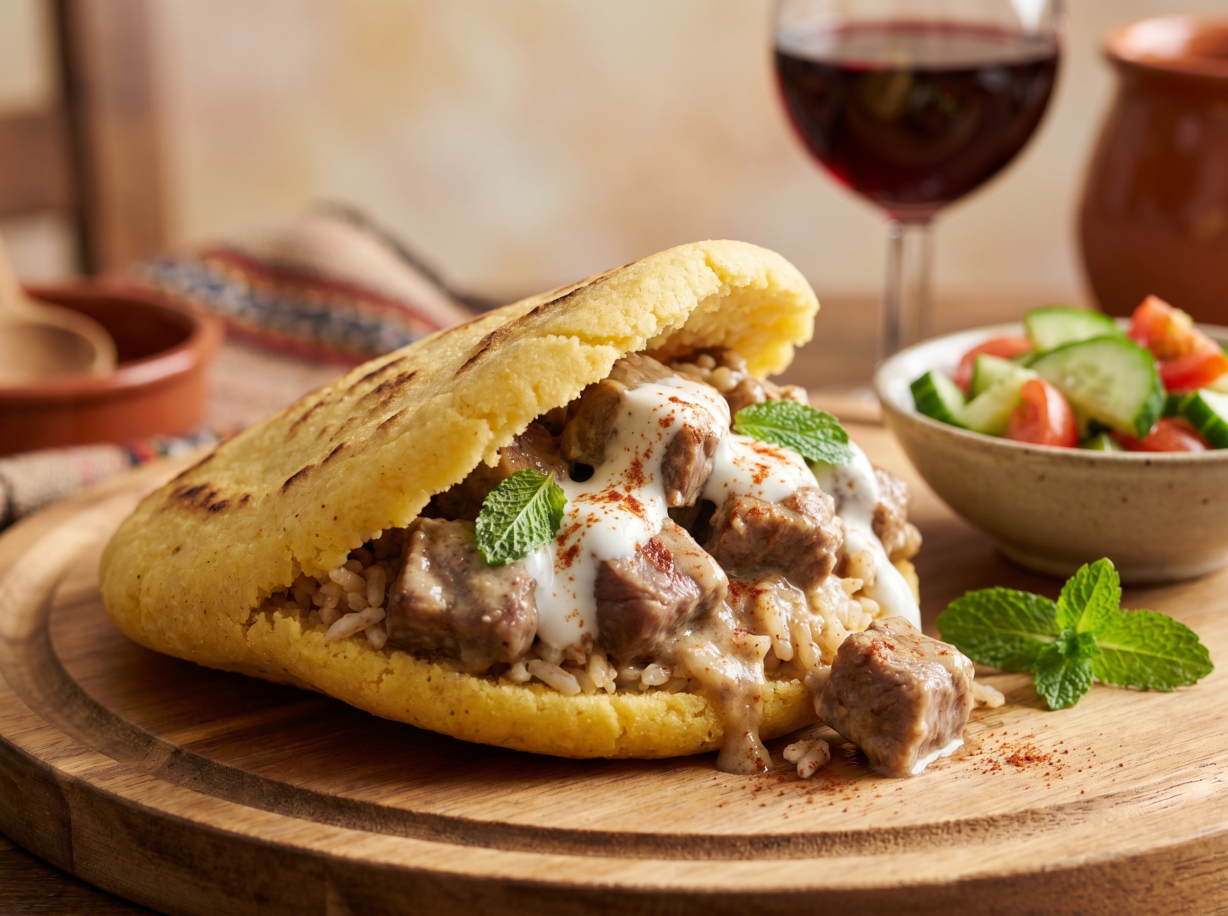 Arepa Rellena de Cordero al Estilo Tavë Kosi (Albania)