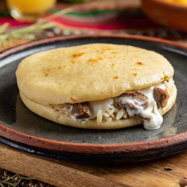 Arepa de Tavë Elbasani (Arepa al Estilo Albanés con Cordero y Yogur)