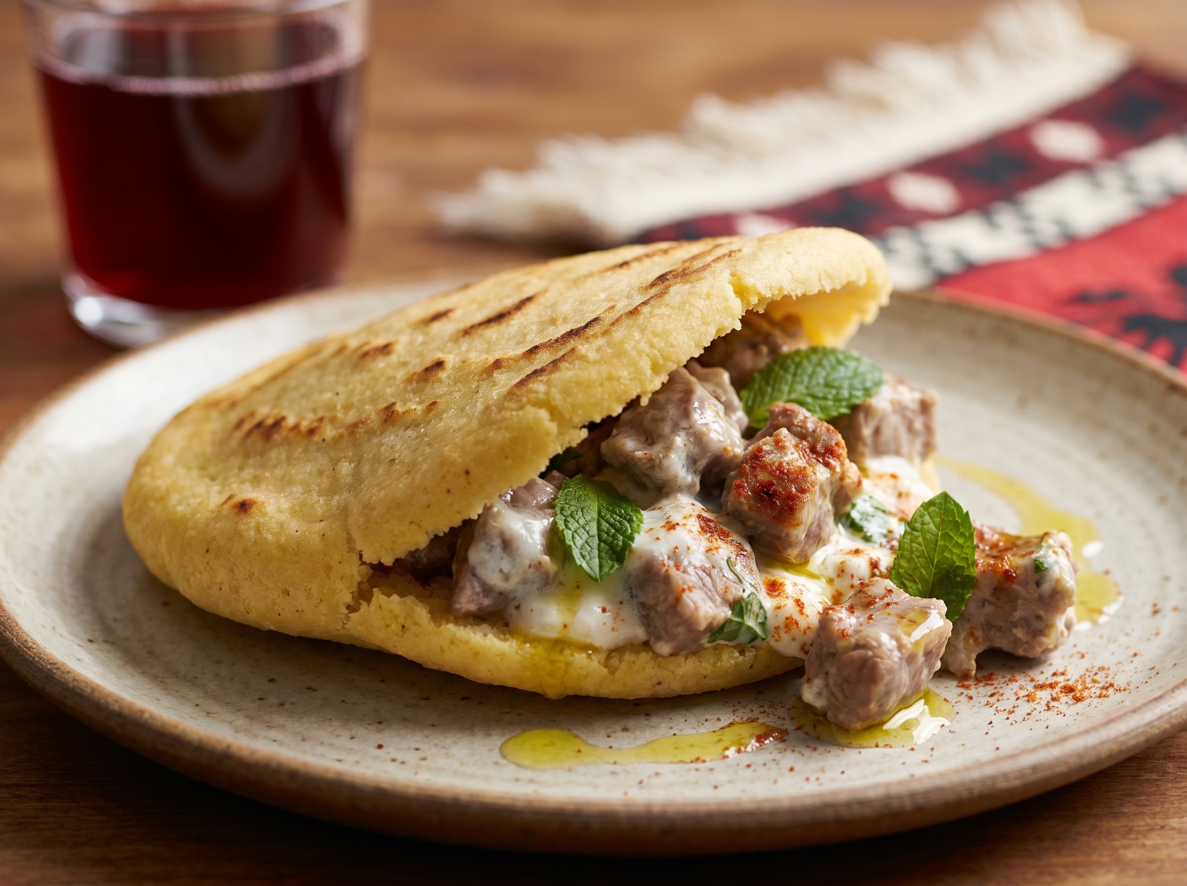 Arepa Rellena de Tavë Kosi (Cordero y Yogur al Estilo Gjirokastër)