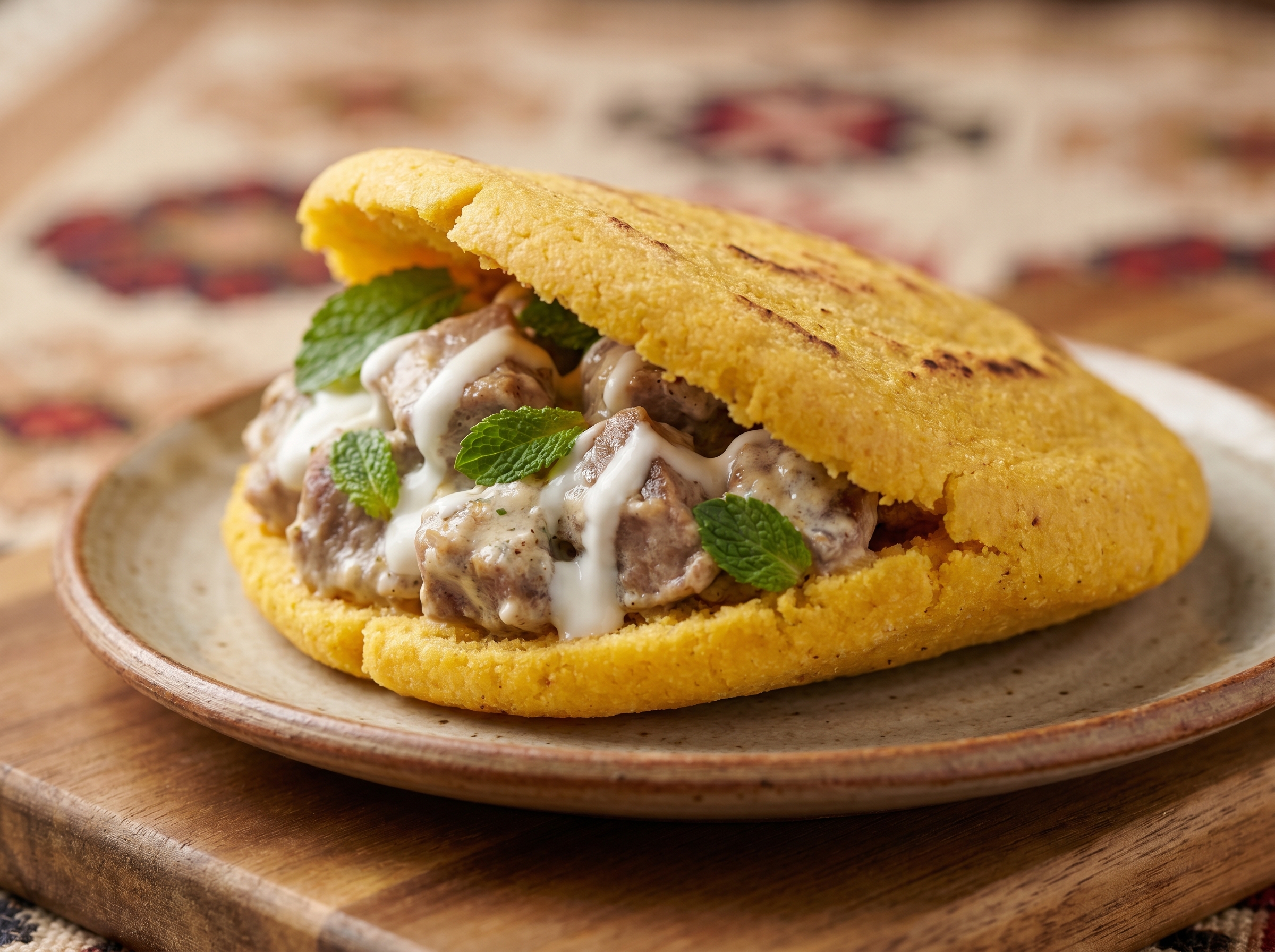 Arepa Rellena de Tavë Kosi (Cordero y Yogur Horneado Albanés)