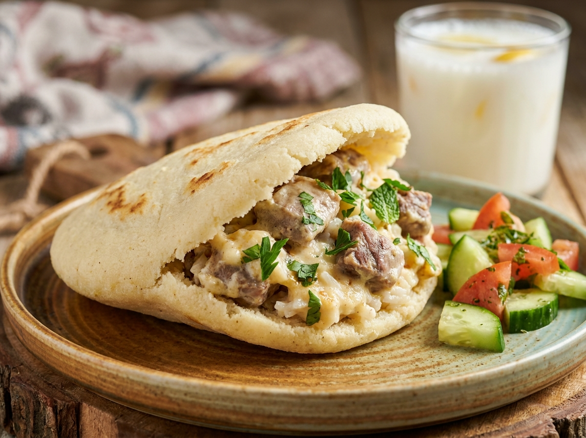 Arepas rellenas de cordero al estilo Tavë Kosi