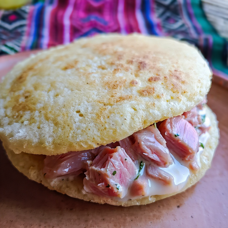 Arepa de Oka Samoana (Arepa Rellena de Pescado Marinado con Coco y Lima)
