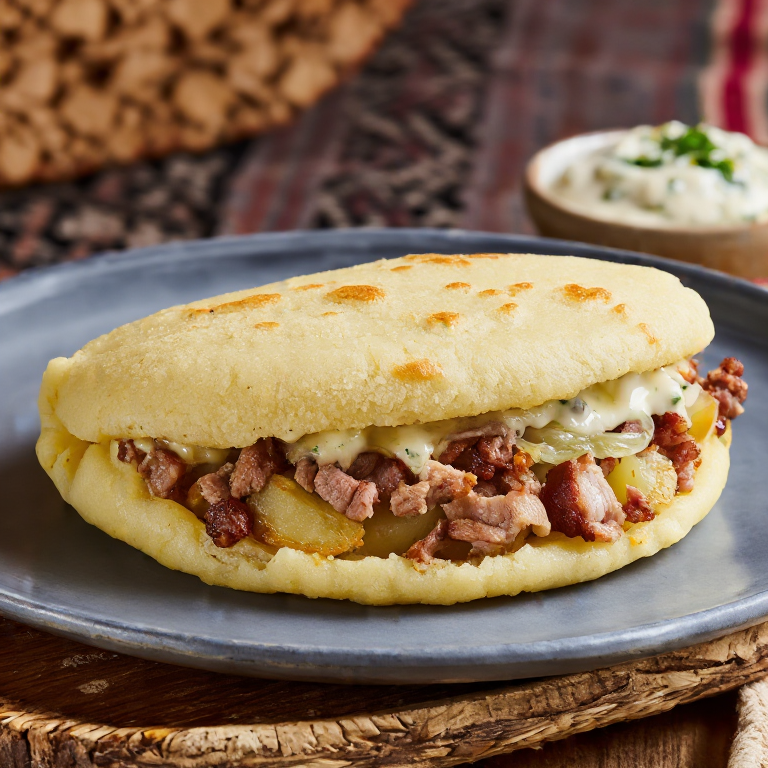 Arepa de Trinxat de la Cerdanya (Arepa Rellena de Cerdo, Patata y Col)