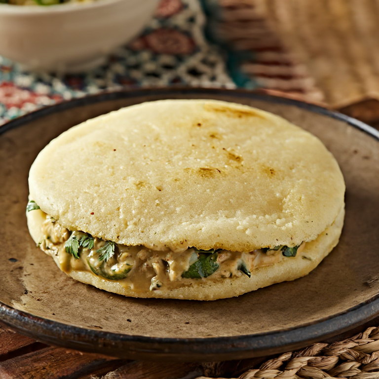 Arepa Rellena de Pescado Guisado Anguillense