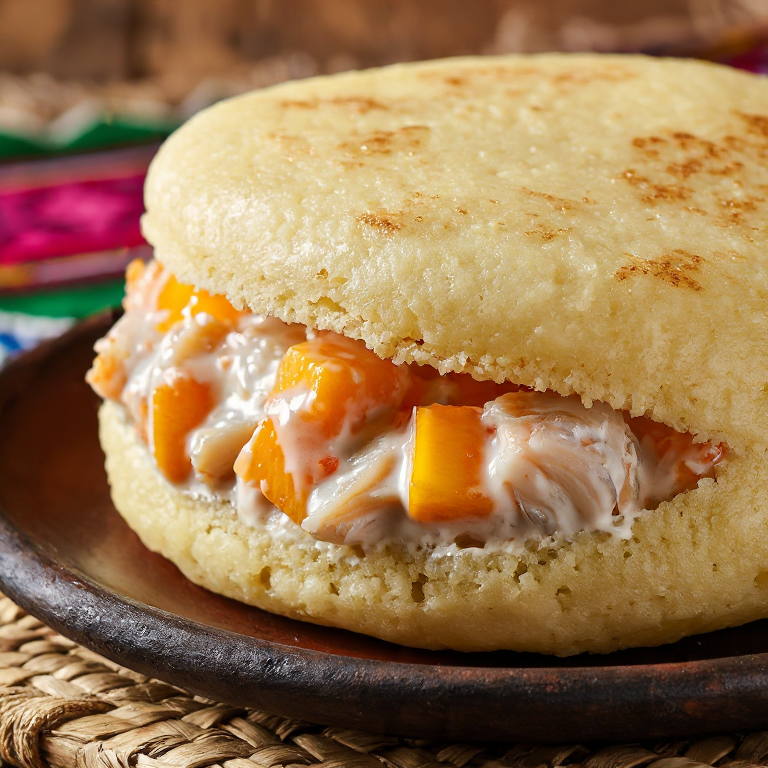 Arepa Caribeña con Relleno de Pescado al Coco y Mango Picante