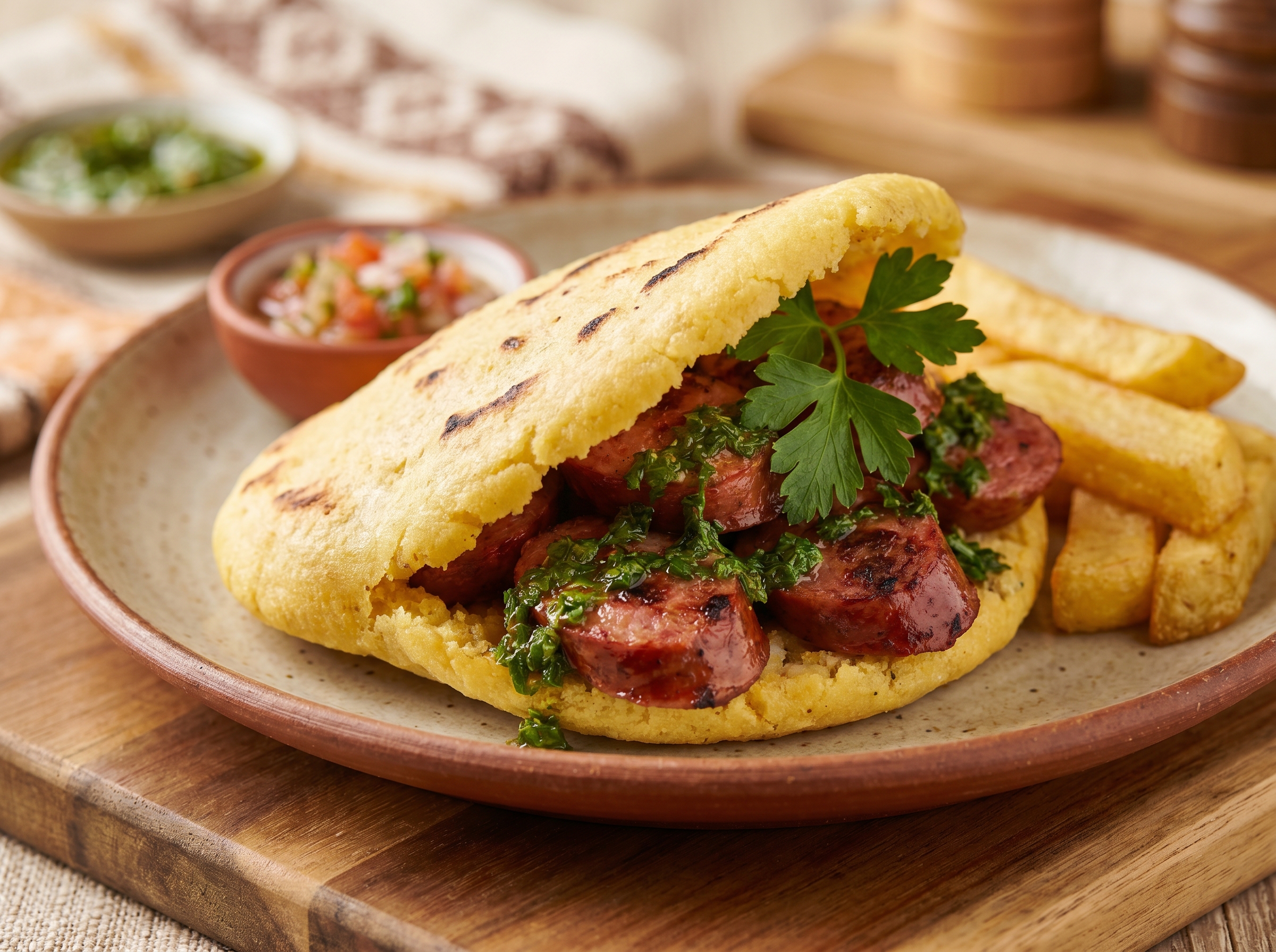 Arepa de Choripán con Chimichurri