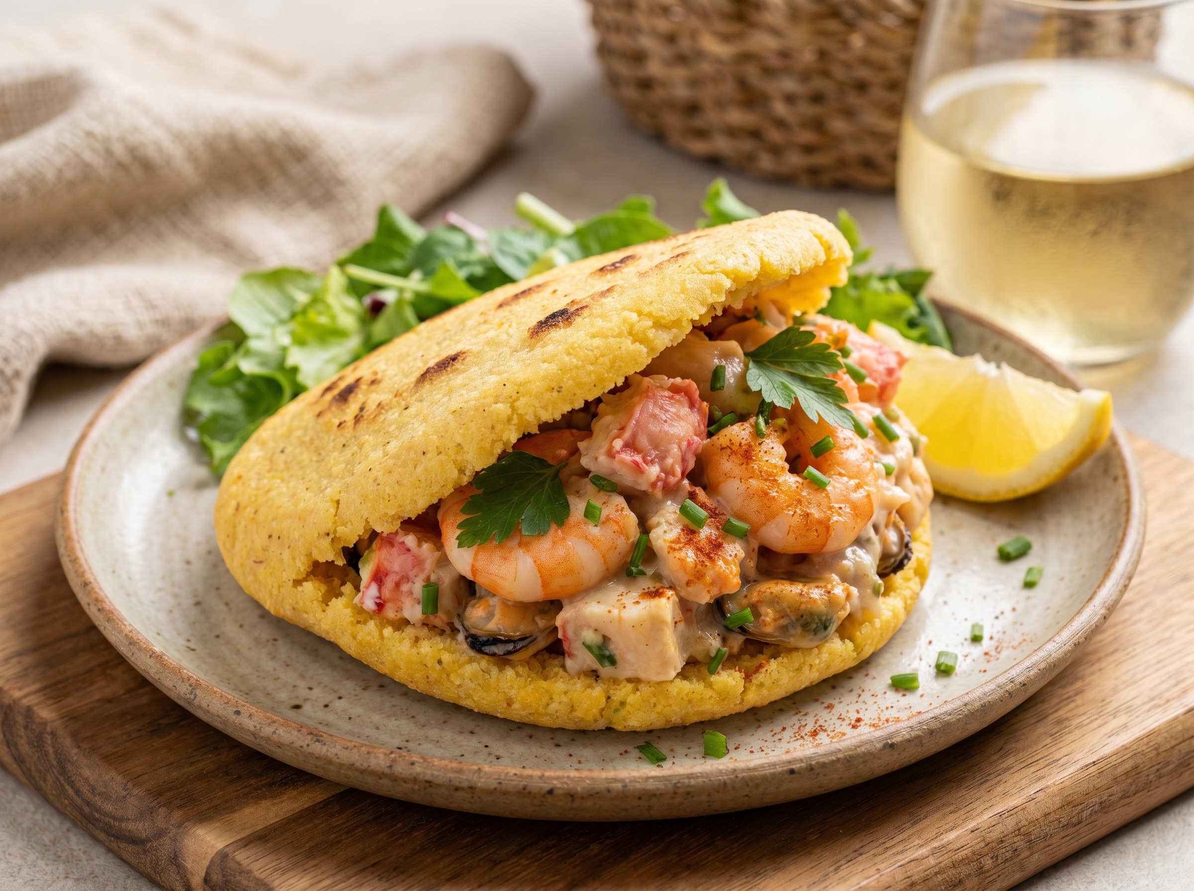 Arepa Patagónica de Centolla y Mariscos