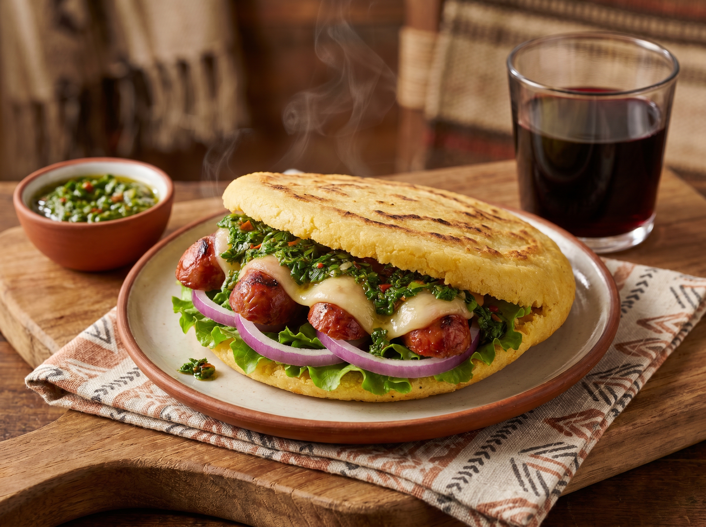 Arepa Choripán con Chimichurri