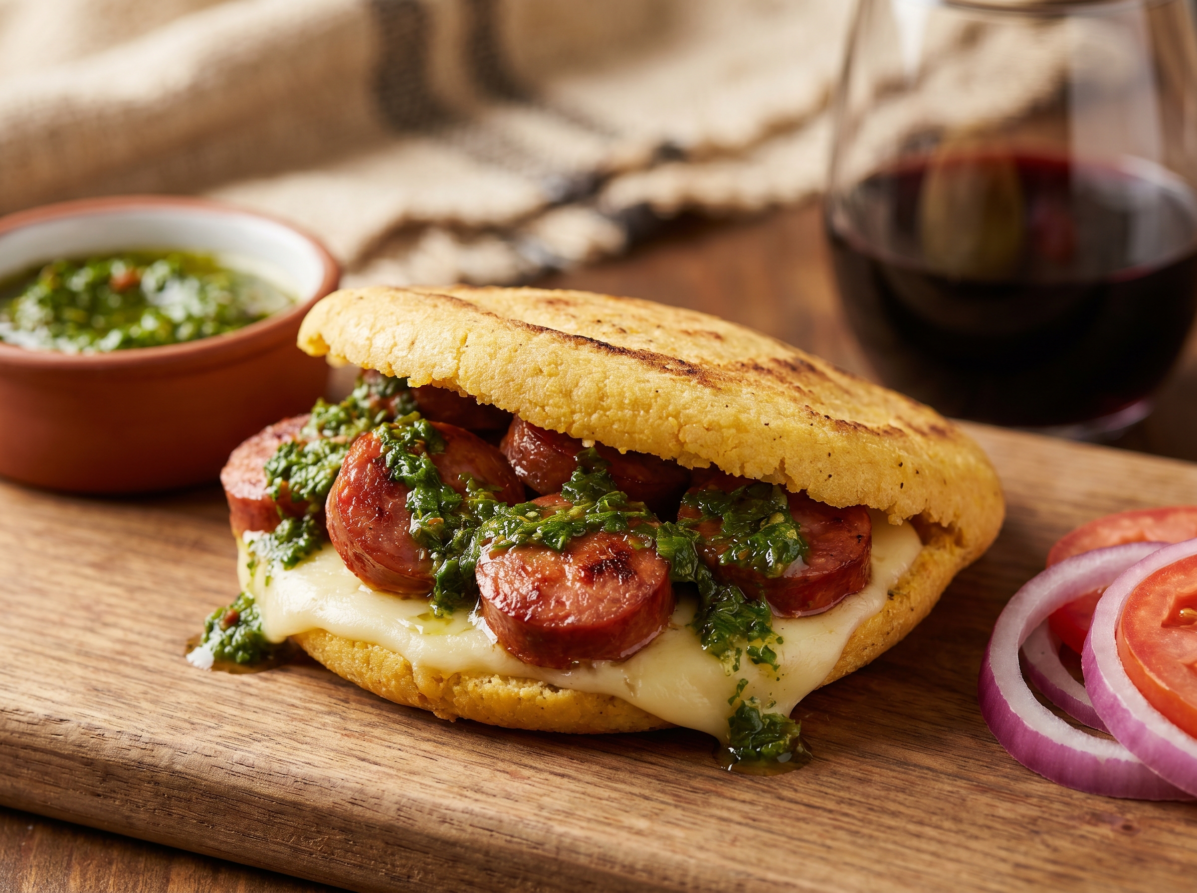 Arepa Choripán Argentina (Estilo Chacabuco)