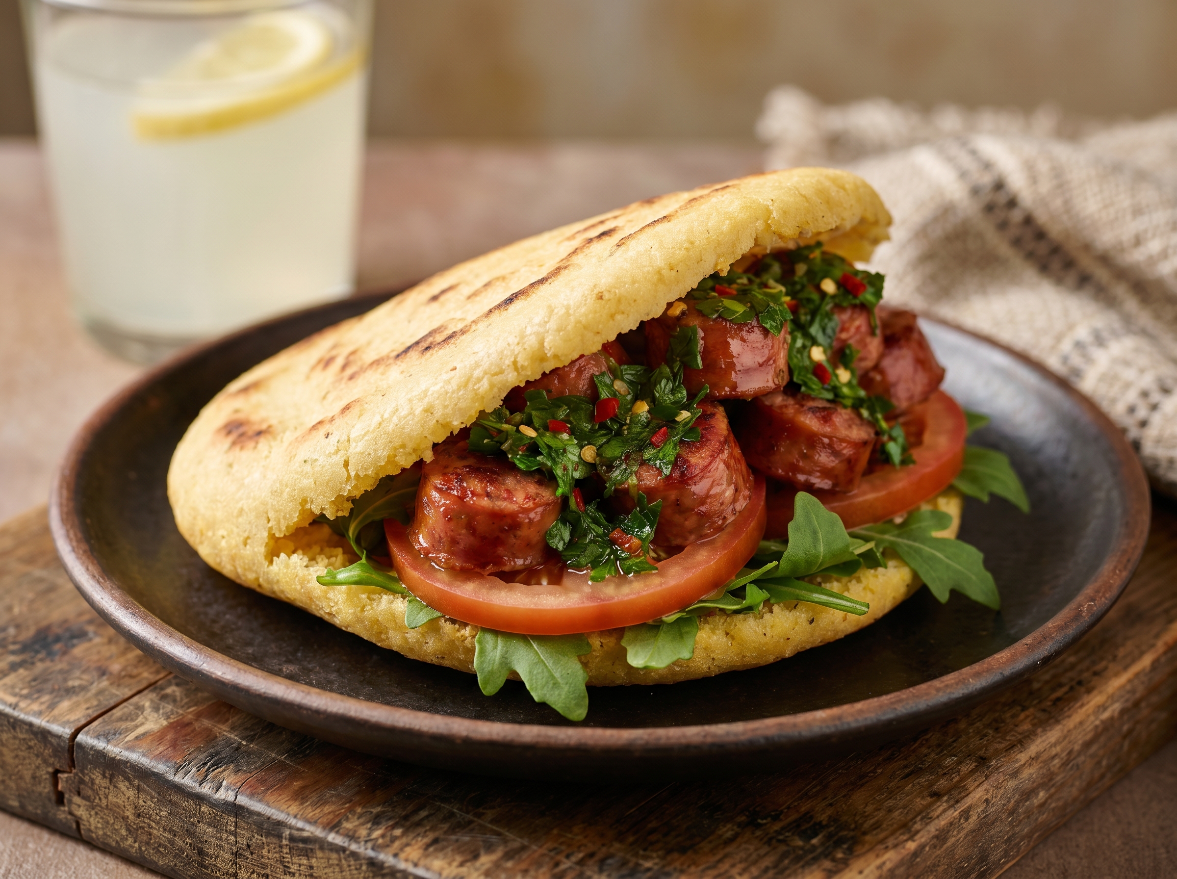 Arepa Choripán con Chimichurri al Estilo Argentino