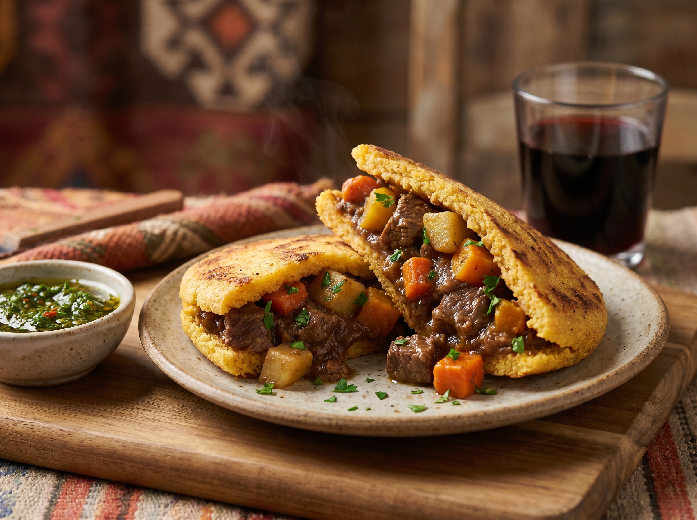 Arepa Corondina: Beef Stew Stuffed Arepa