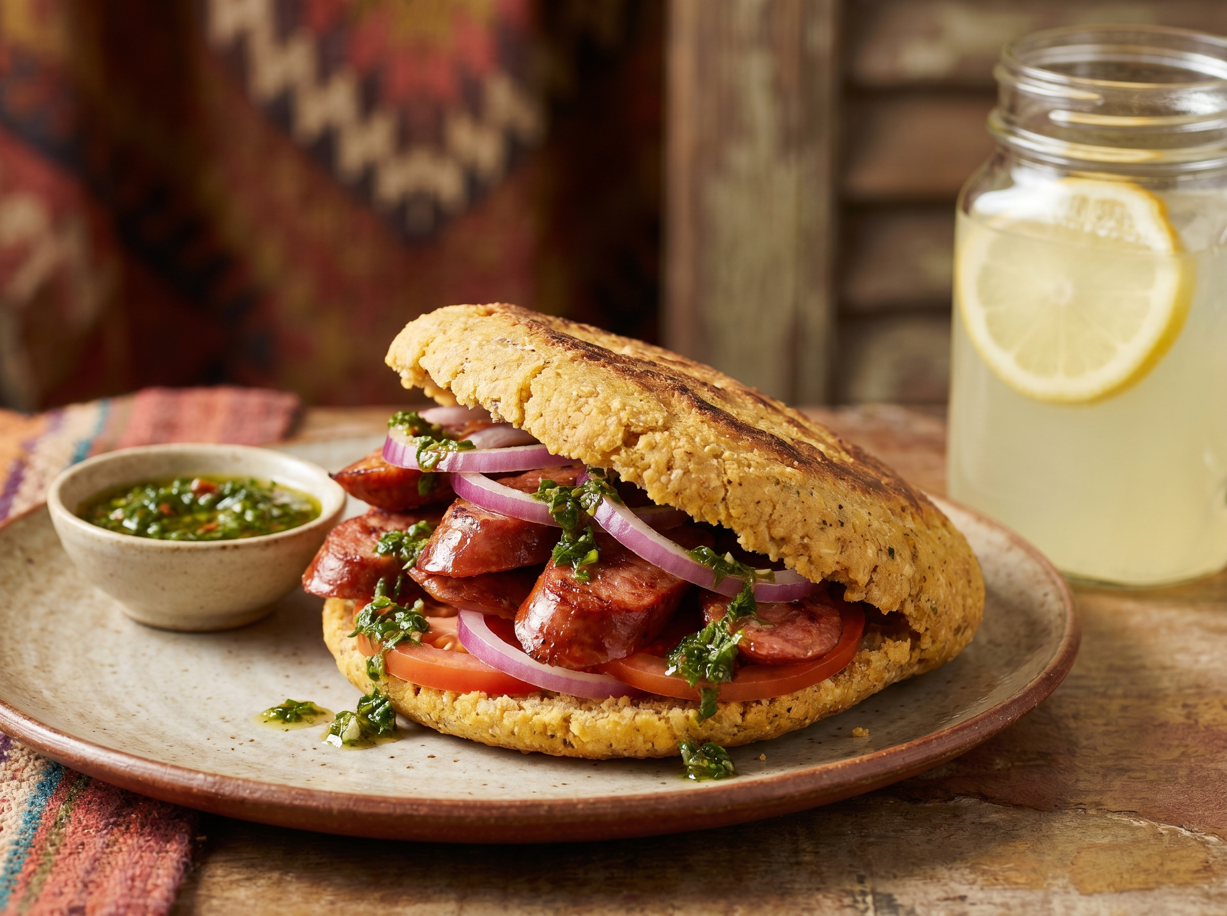 Arepa de Choripán con Chimichurri