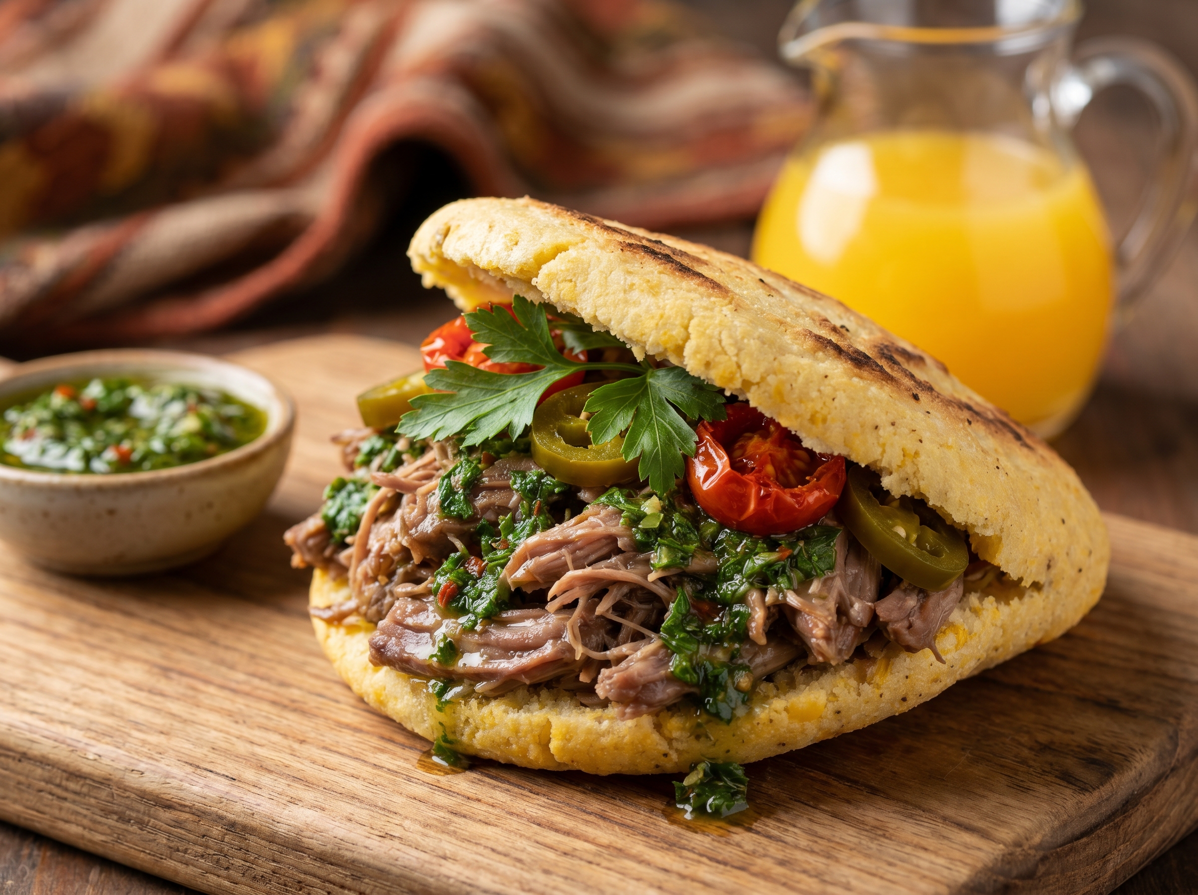 Arepa de Cordero Patagónico con Chimichurri