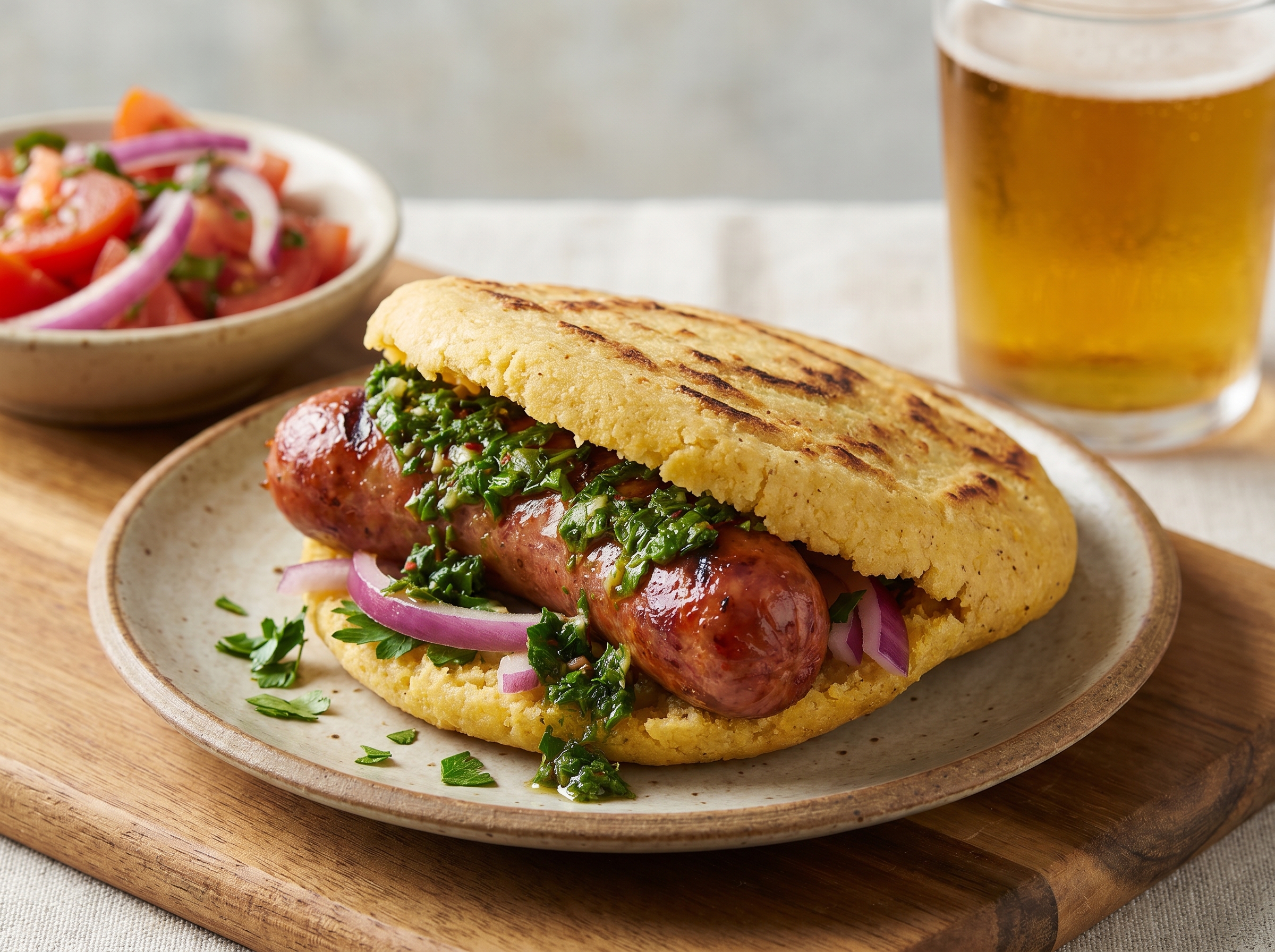 Arepa de Choripán con Chimichurri