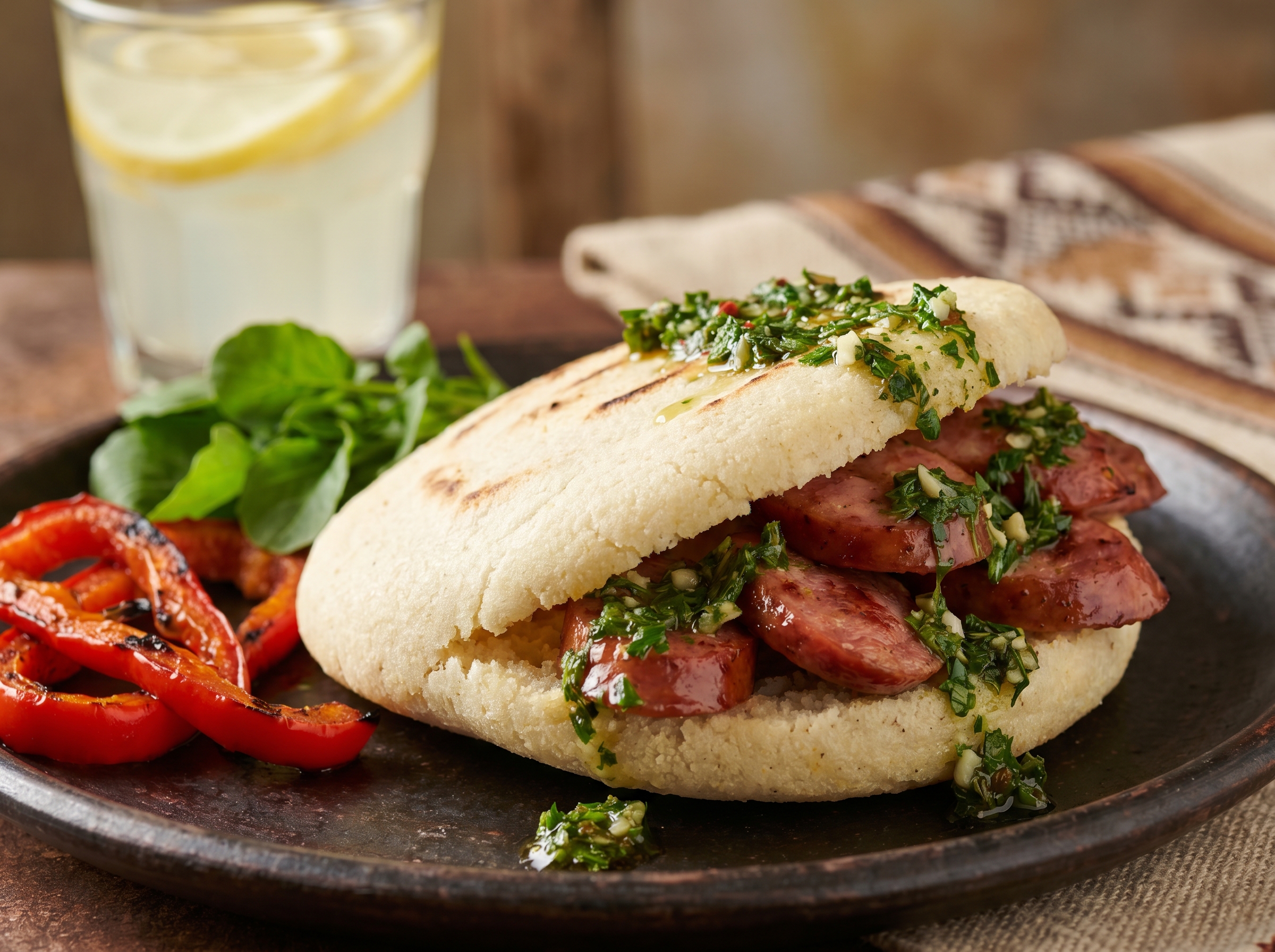 Arepa de Choripán con Chimichurri