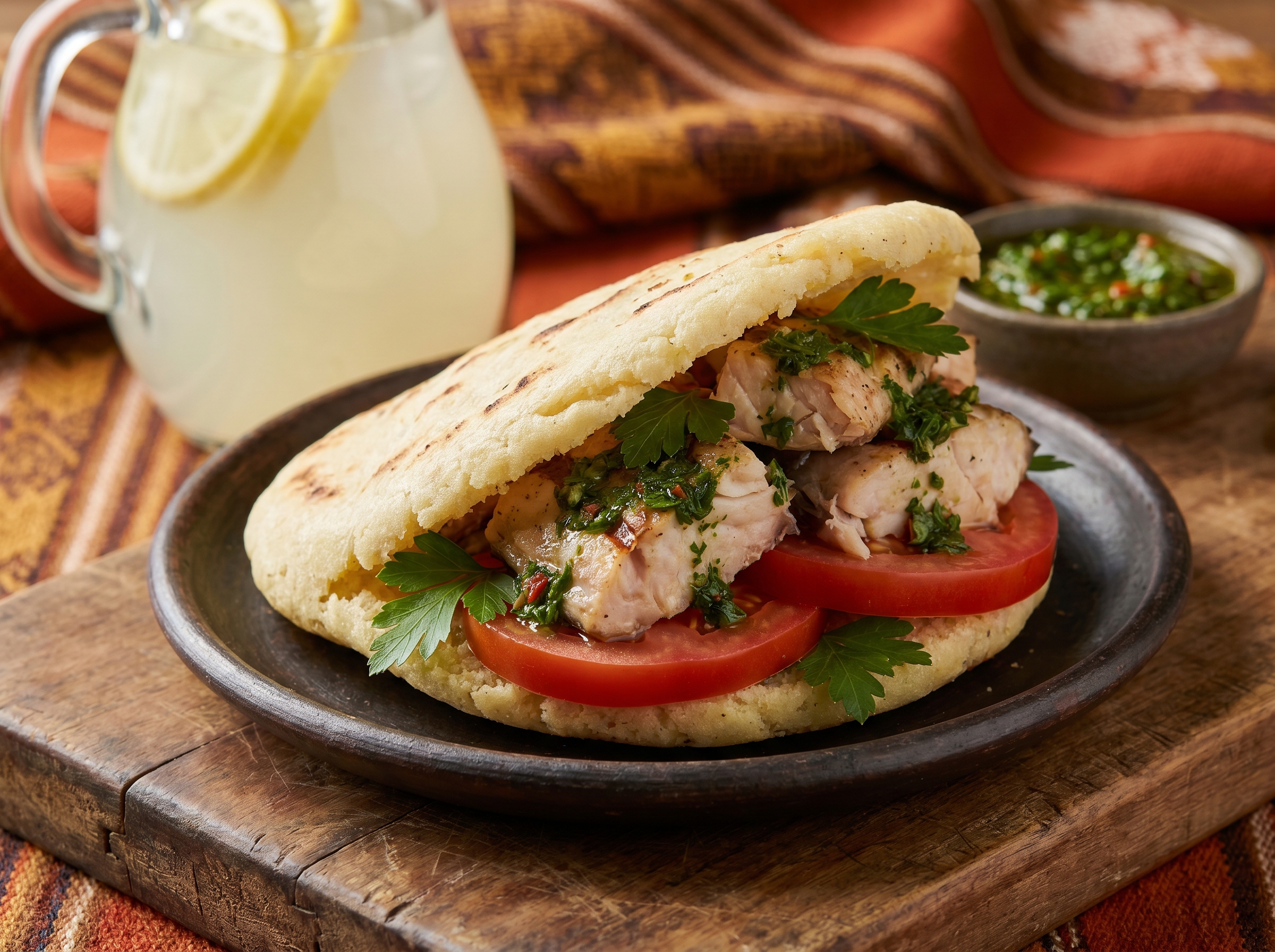 Arepa de Surubí a la Parrilla con Chimichurri