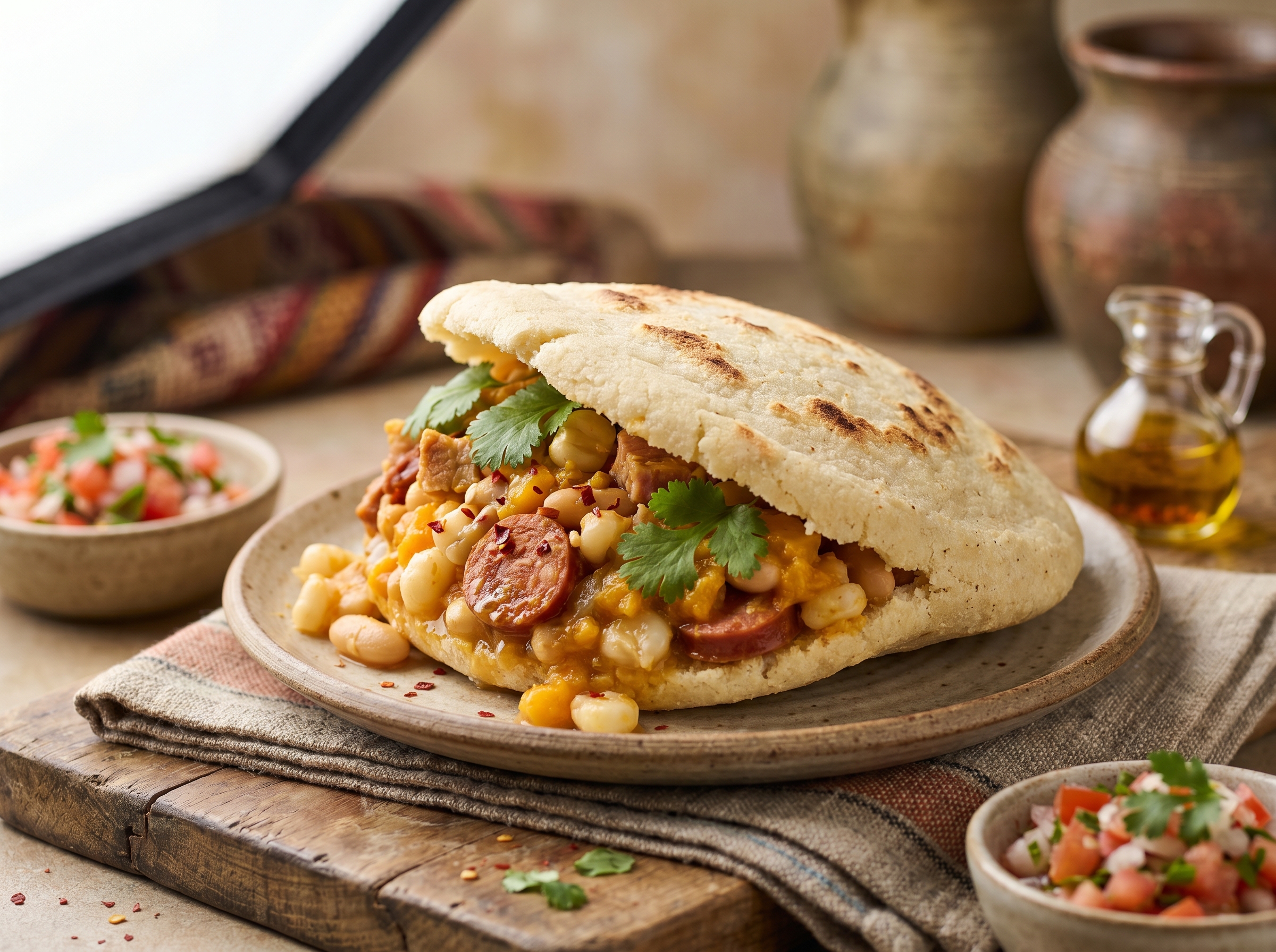 Arepa de Locro (Arepa rellena con guiso de locro)