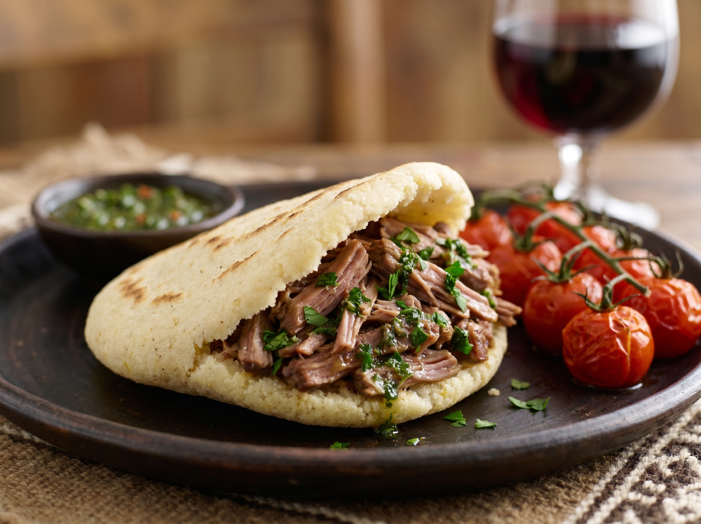 Arepa de Cordero Patagónico con Chimichurri