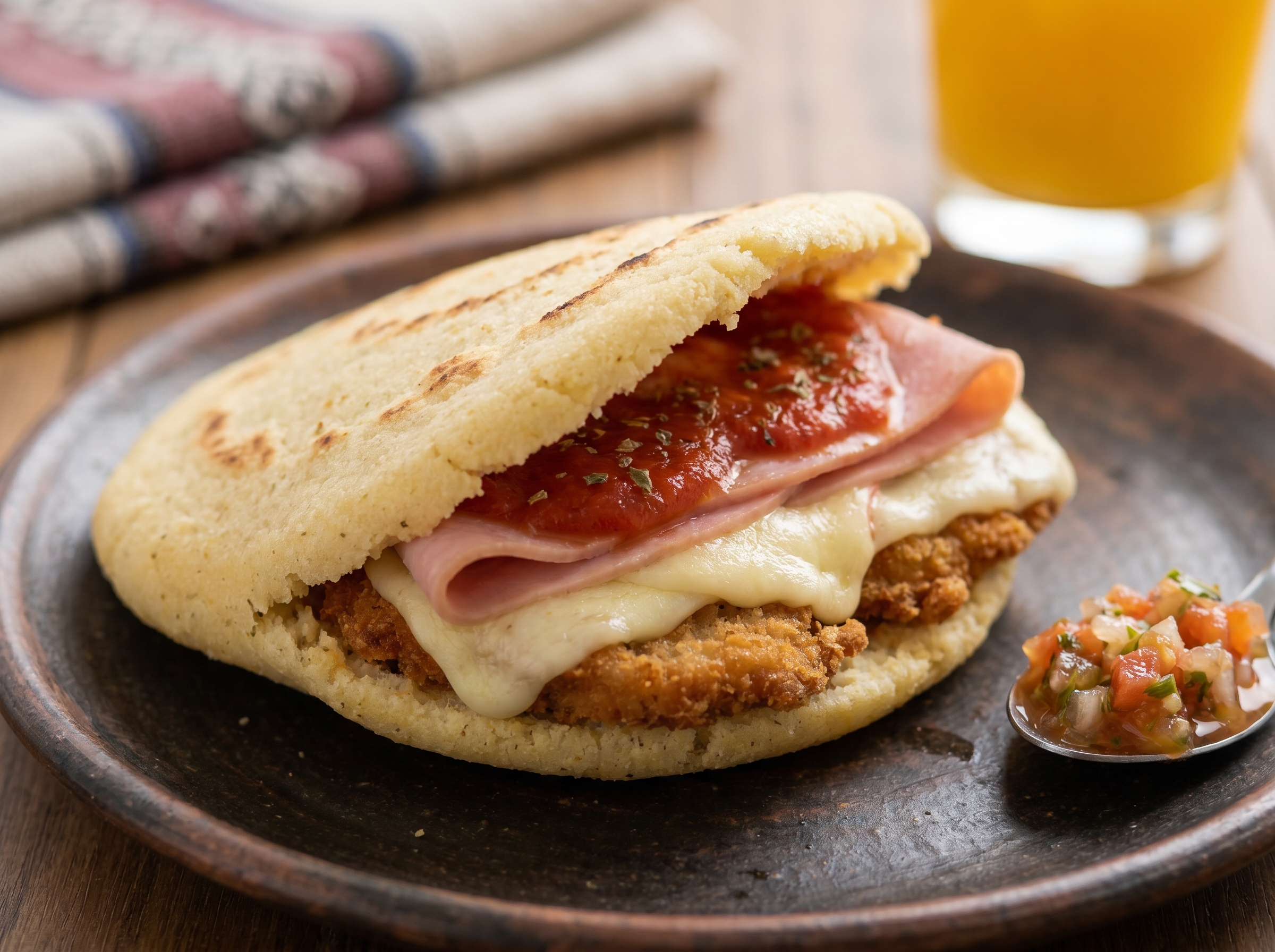Arepa de Milanesa a la Napolitana (Estilo Gualeguay)