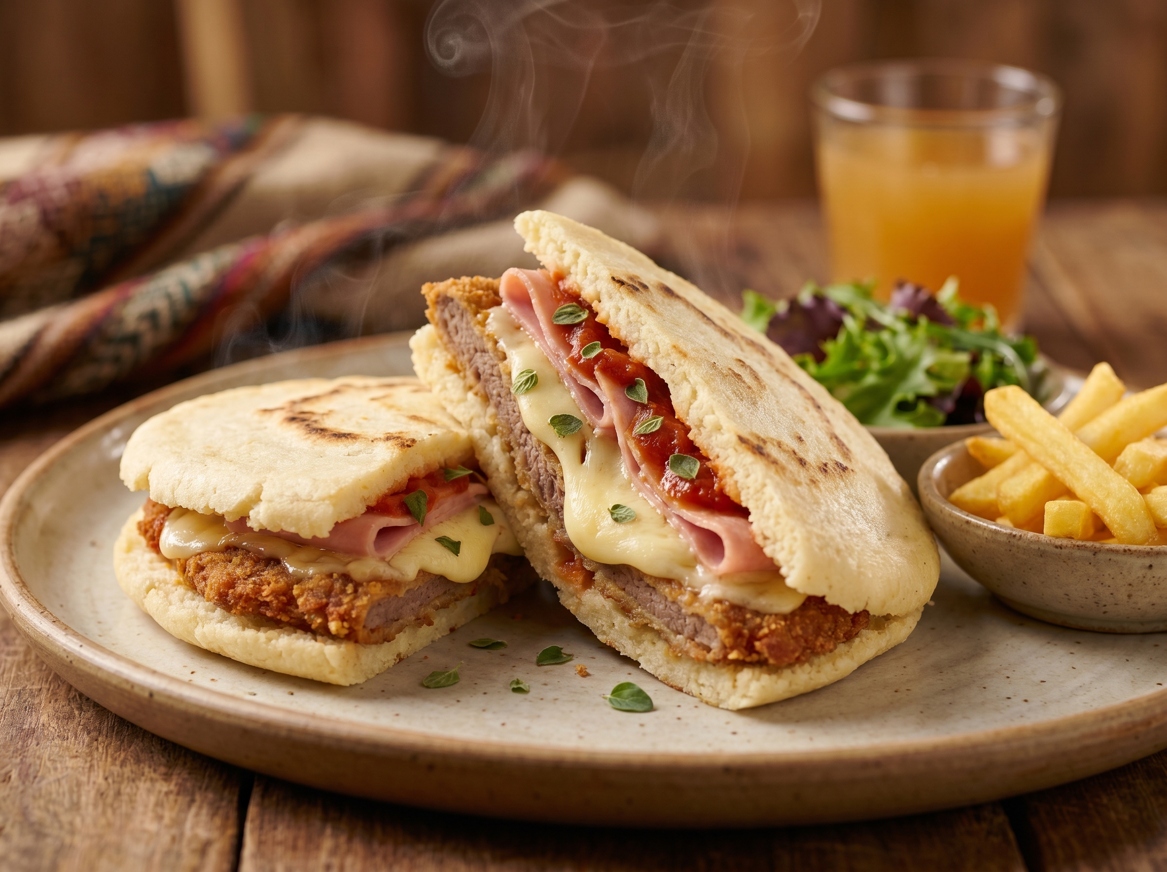 Arepa Rellena de Milanesa a la Napolitana