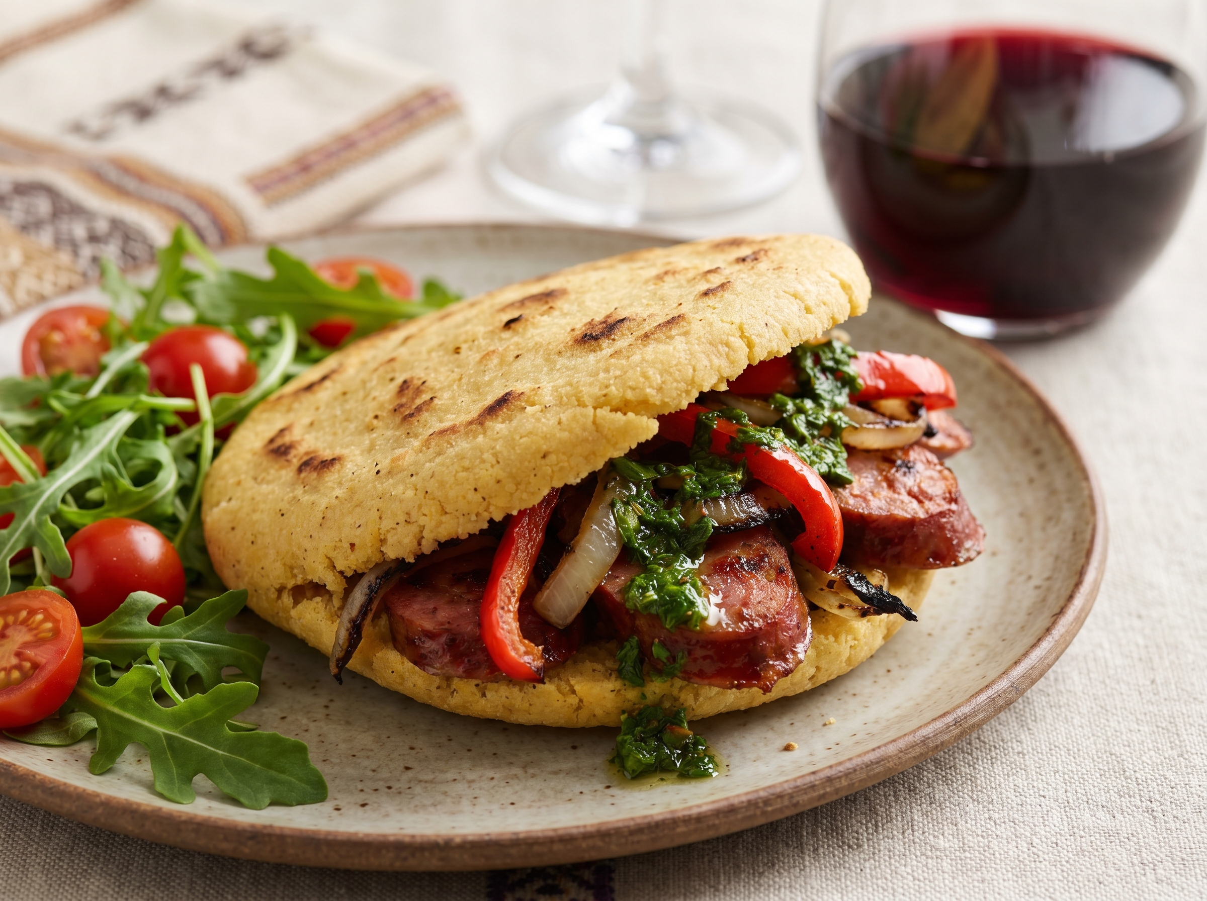 Arepa de Choripán Argentino con Chimichurri