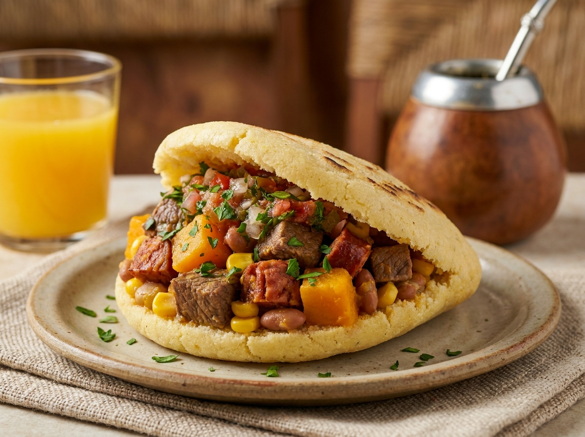 Arepa de Locro con Relleno de Carne y Zapallo