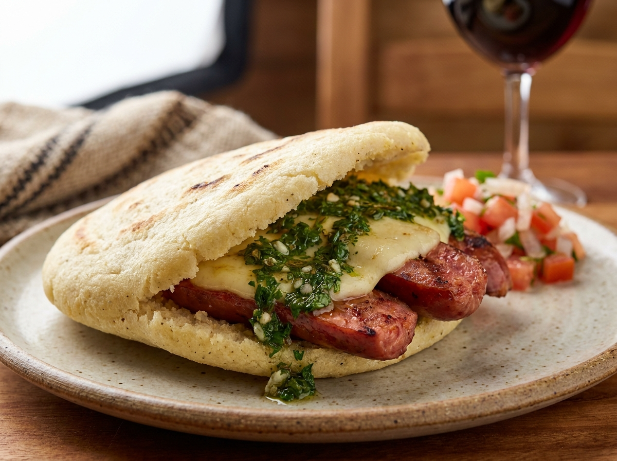 Arepa de Choripán con Chimichurri