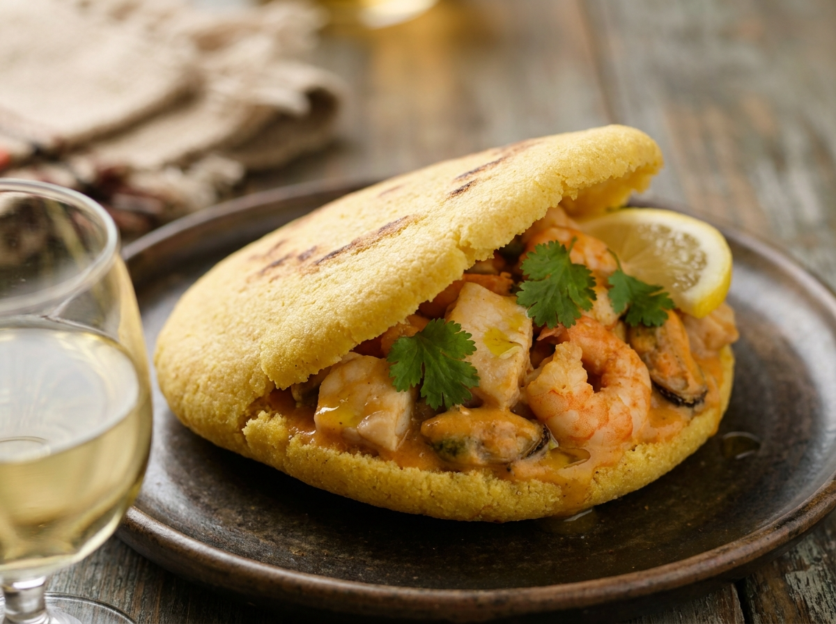 Arepa de Cazuela de Mariscos (Inspirada en Pinamar)