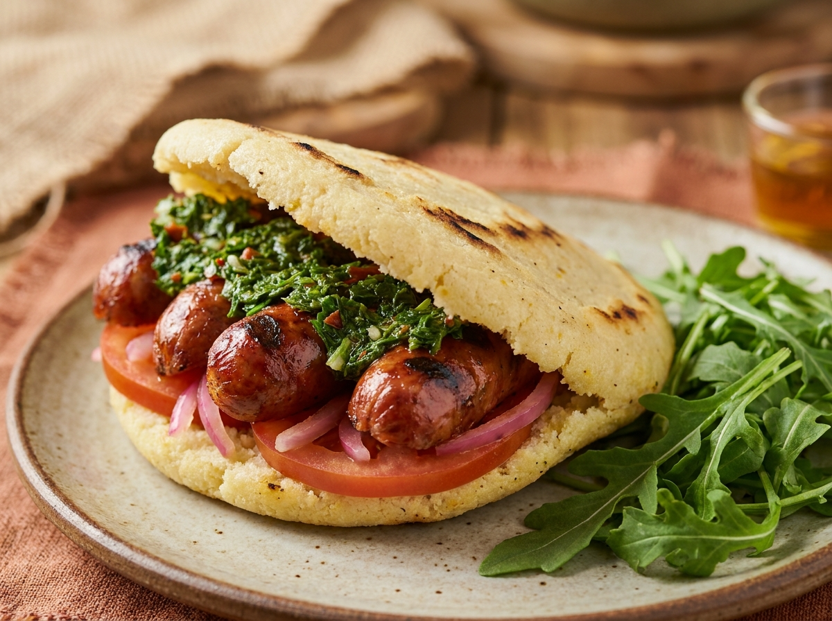 Arepa de Choripán con Chimichurri