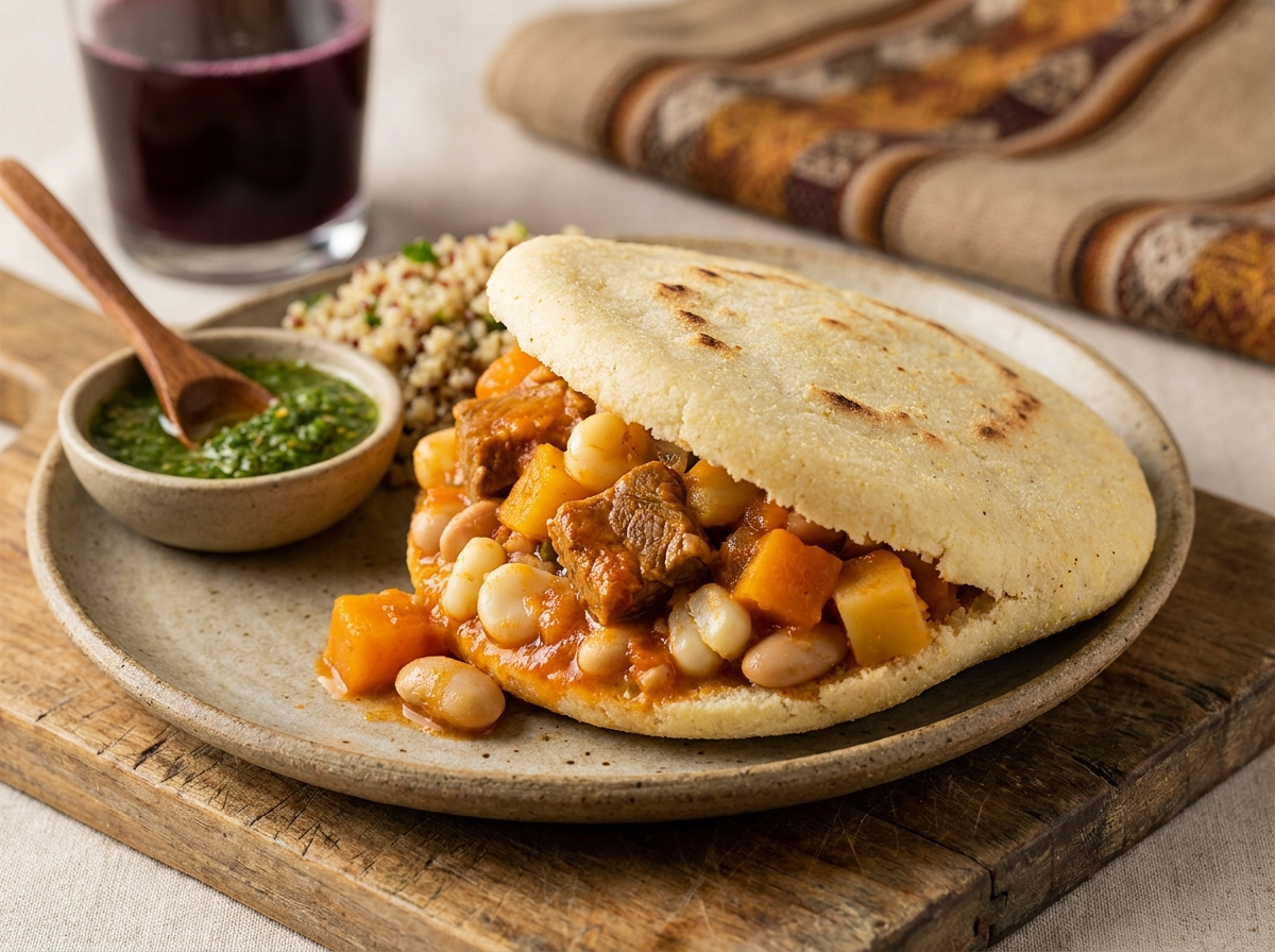 Arepa Rellena de Locro de Llama (inspirada en Rinconada, Argentina)
