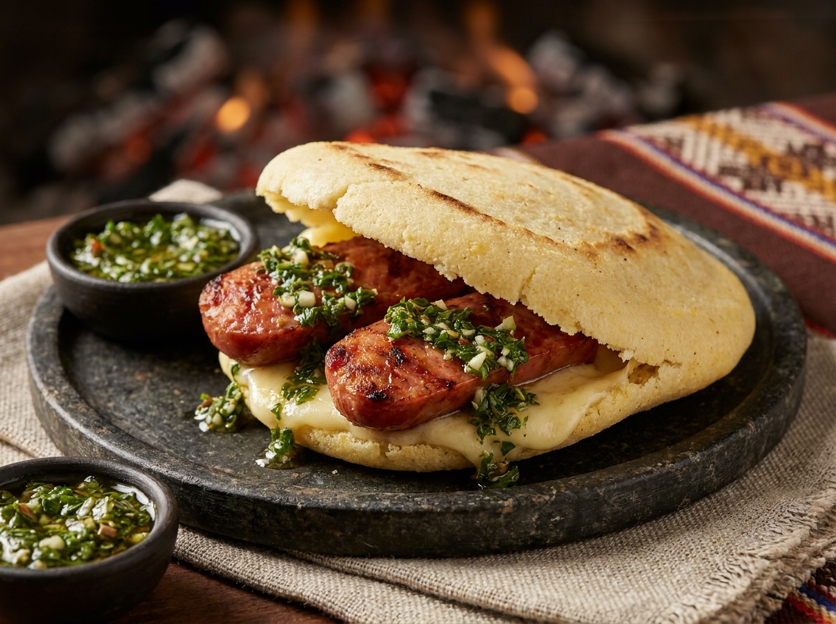 Arepa de Choripán con Chimichurri