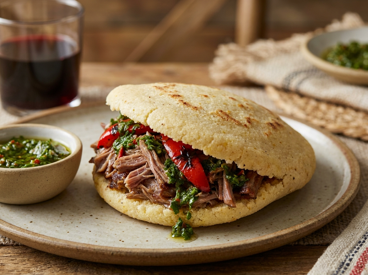 Arepa de Cordero Patagónico (Relleno de Cordero al Palo)