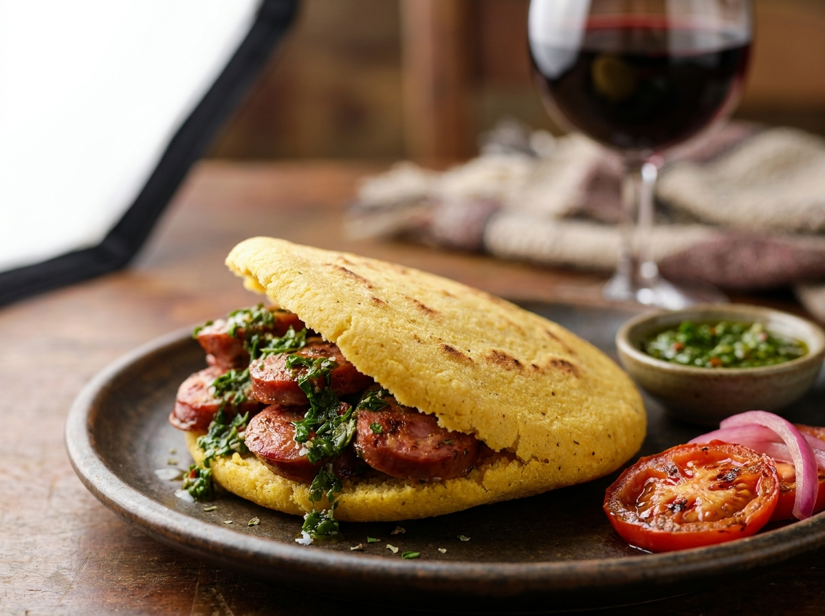 Arepa de Choripán con Chimichurri
