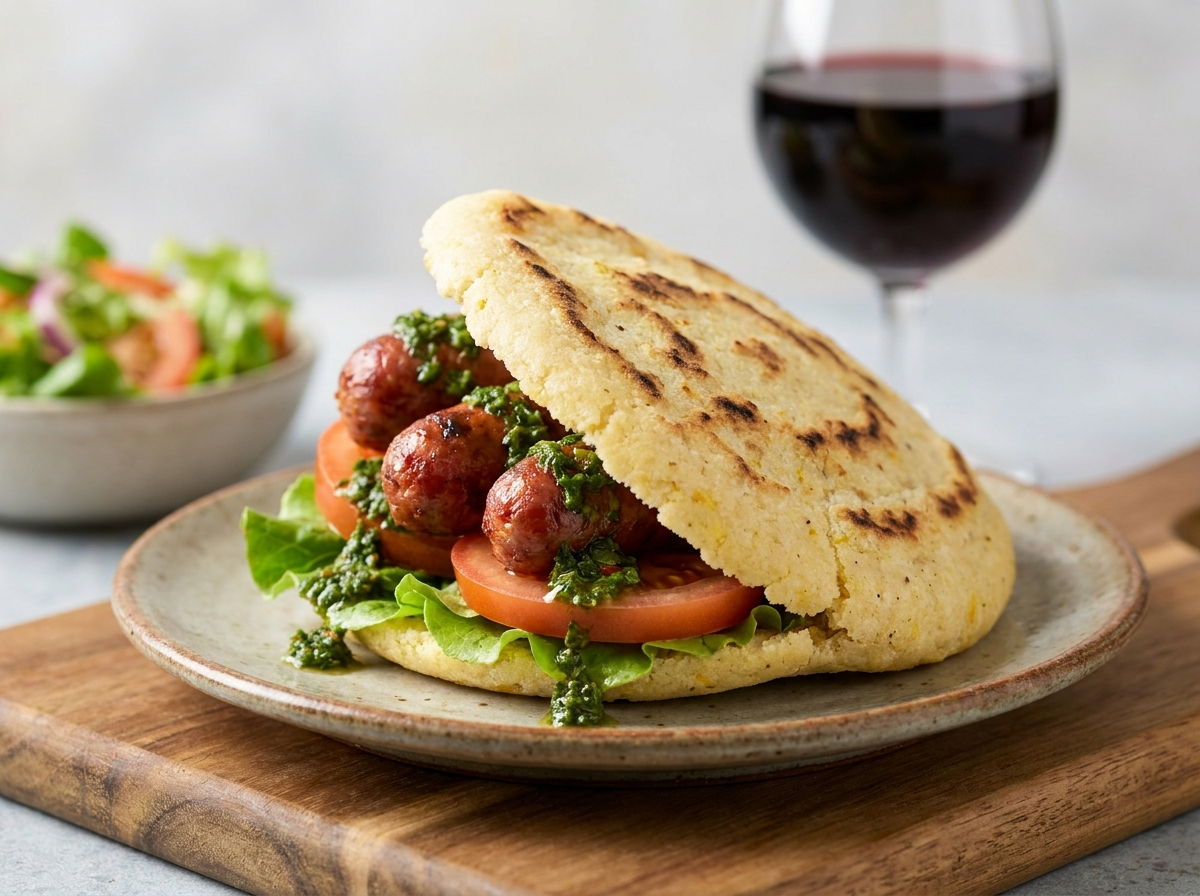 Arepa Choripán con Chimichurri