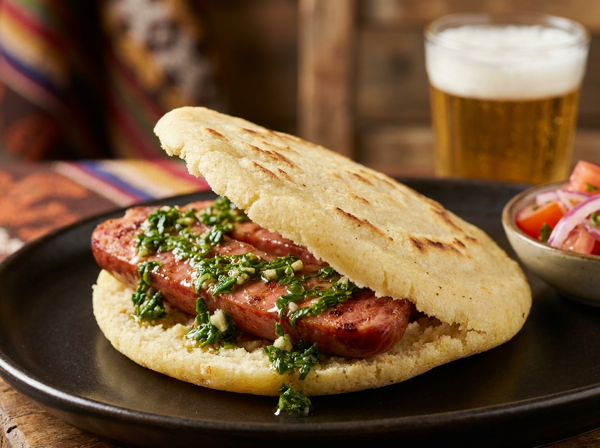 Arepa de Choripán con Chimichurri