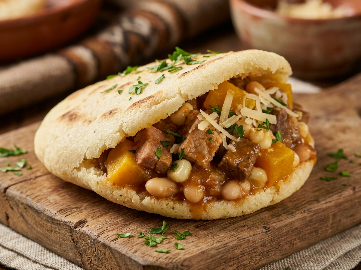 Arepa rellena de locro argentino (Inspirada en Victorica)