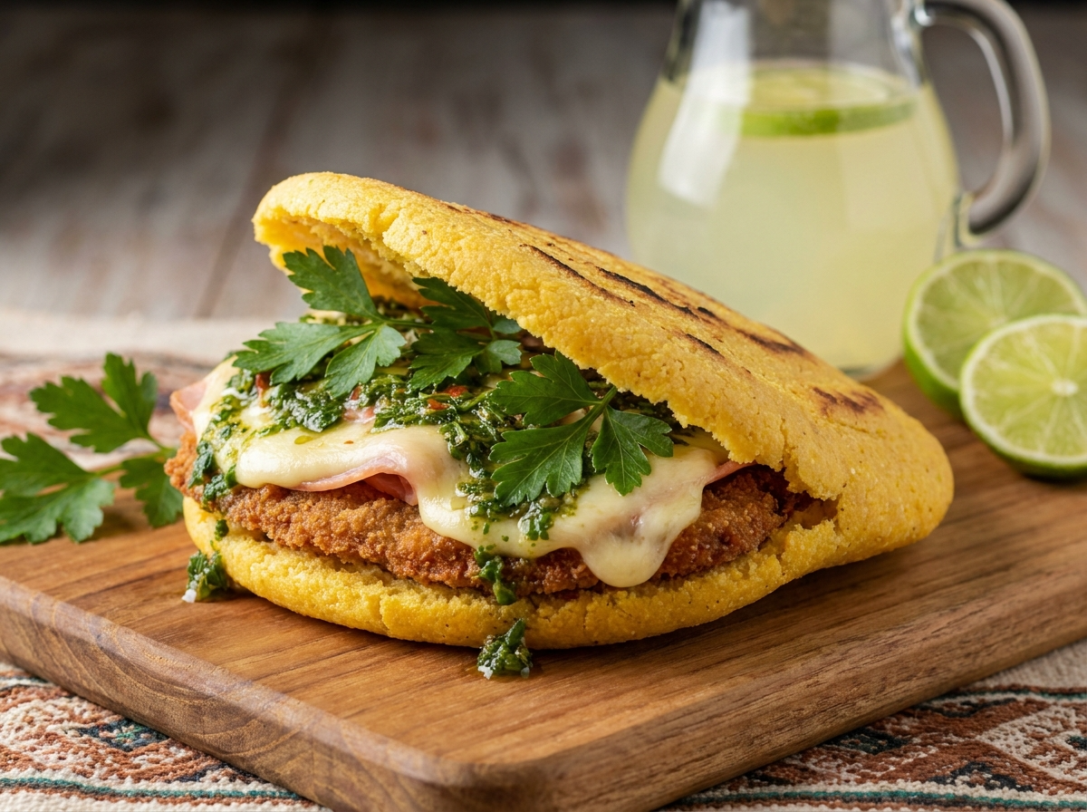 Arepa de Milanesa a la Napolitana con Chimichurri