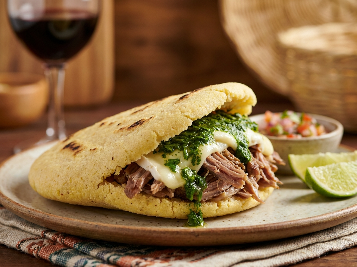 Arepa de Cabrito y Queso de Cabra con Chimichurri de Cilantro
