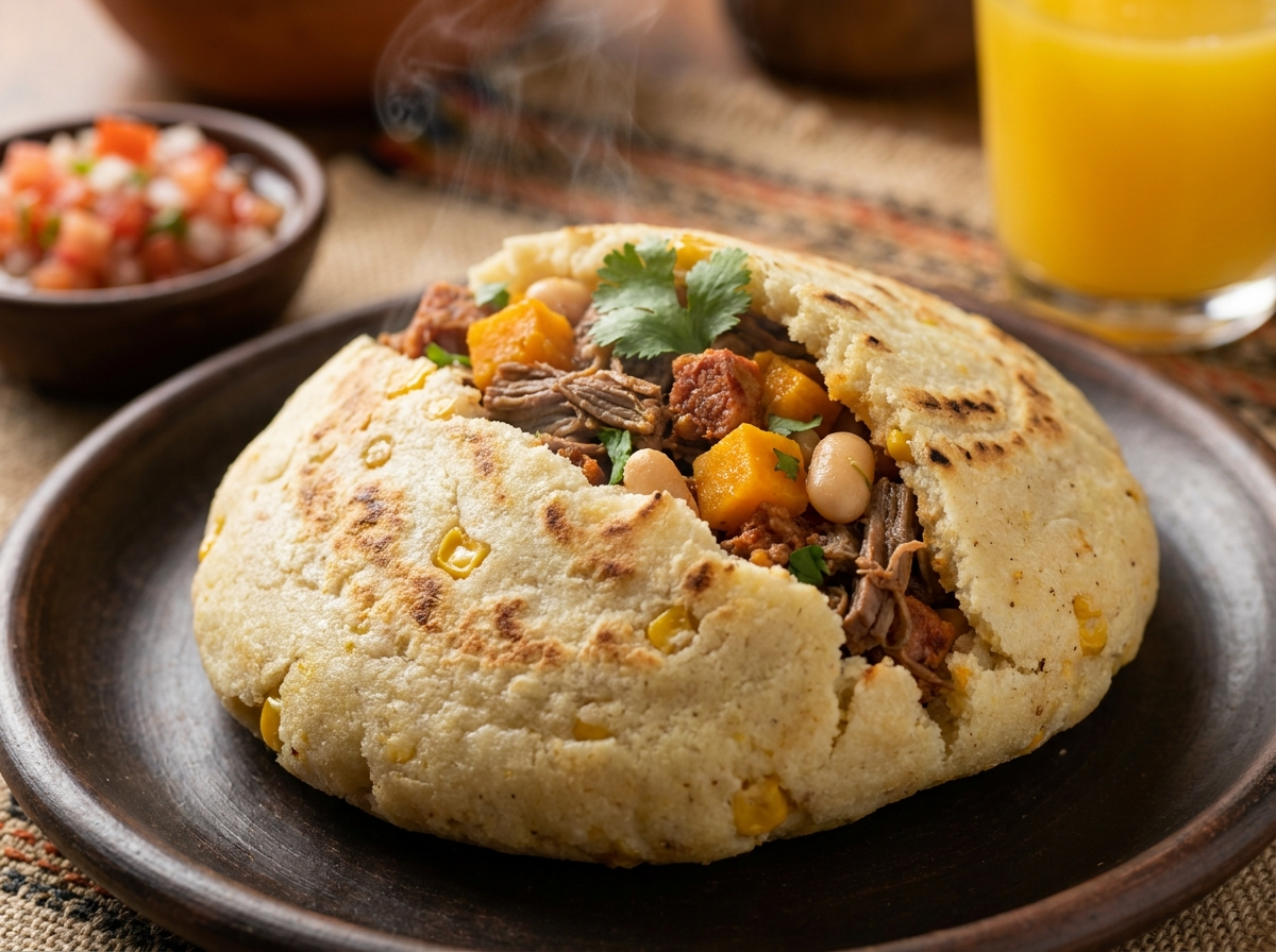 Arepa de Locro Cordobés: Maíz, Chorizo y Zapallo