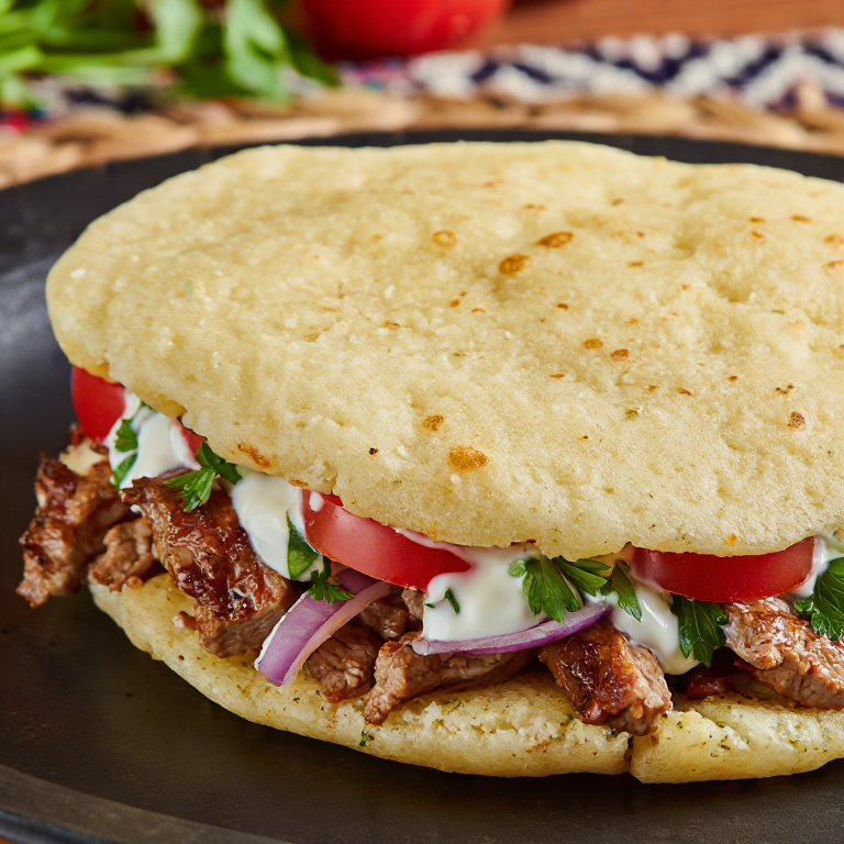 Arepa Armenia: Khorovats (Cerdo a la Parrilla) con Yogur y Hierbas