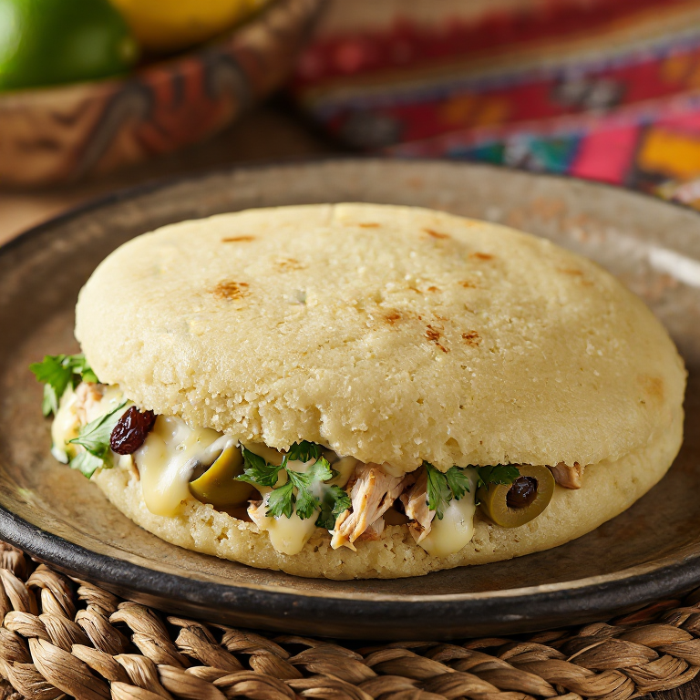 Arepa de Keshi Yena: Fusión Caribeña con Queso Gouda y Pollo