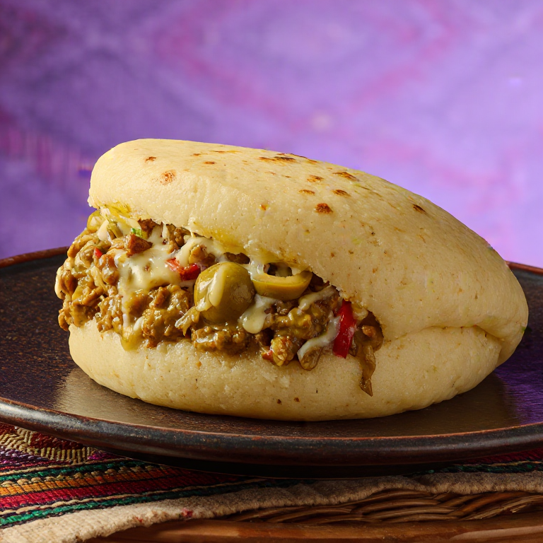 Arepa de Keshi Yena (Arepa Rellena con Guiso de Carne y Queso Gouda)