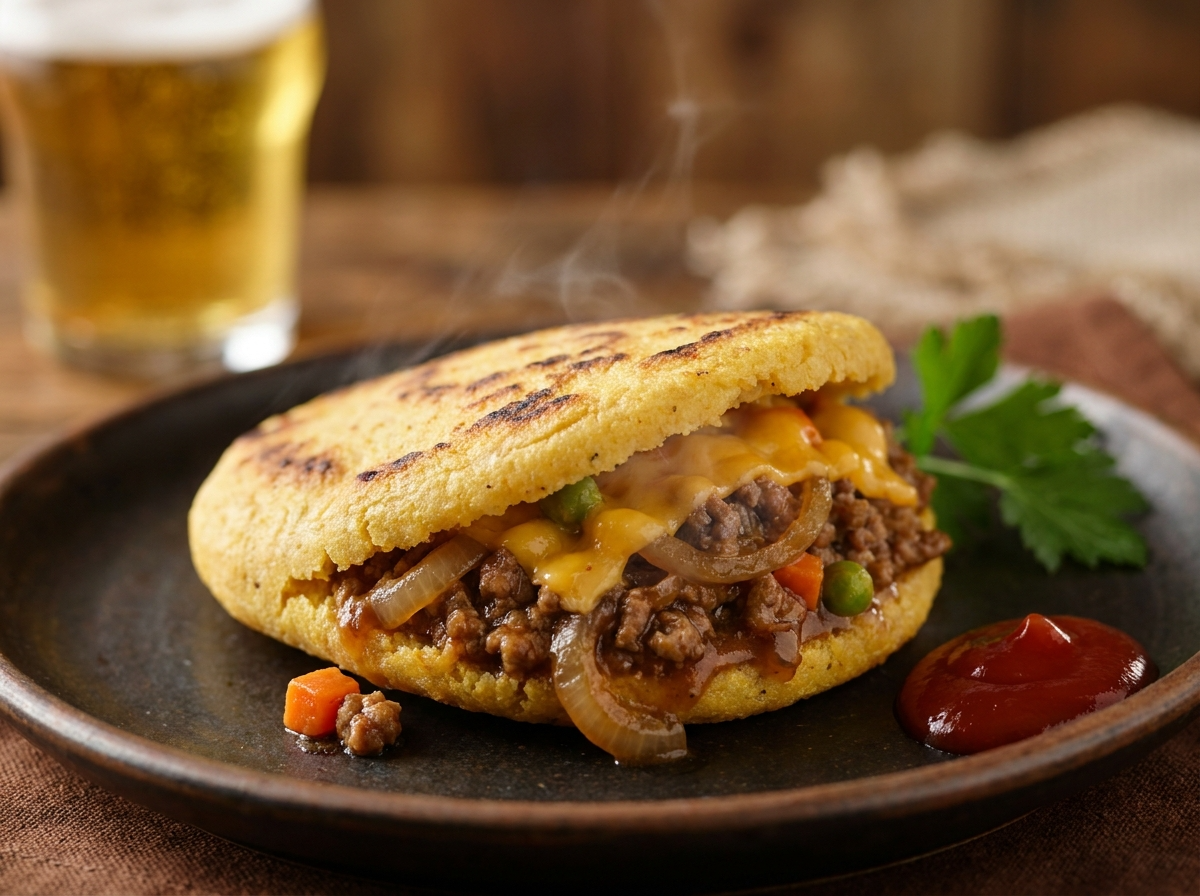 Arepa Rellena de Pie de Carne Australiana (Australian Meat Pie Arepa)