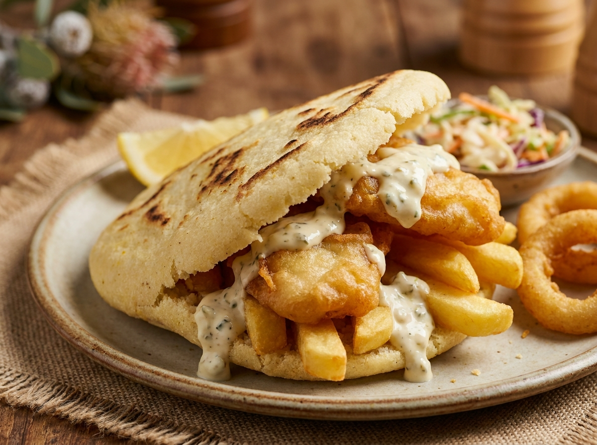 Arepa de Pescado y Papas Fritas al Estilo Australiano