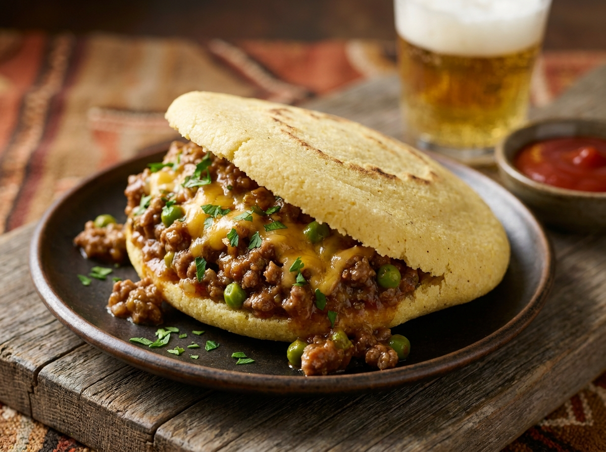 Arepa Australiana Rellena de Carne al Estilo Meat Pie
