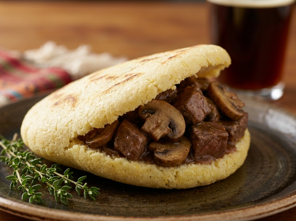 Arepa de Carne y Championes al Estilo Australiano (Steak & Mushroom Pie Arepa)