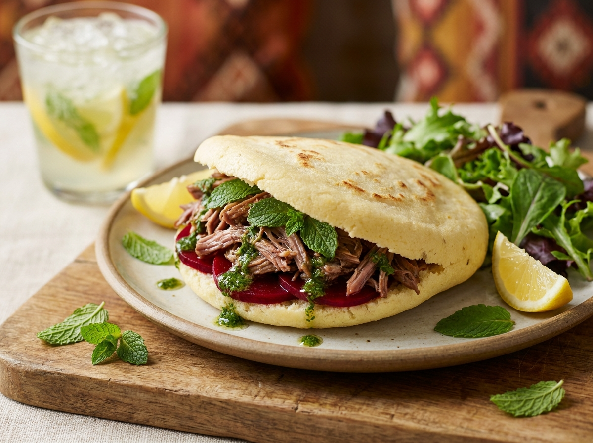 Arepa Bannockburn: Cordero Asado con Menta y Remolacha