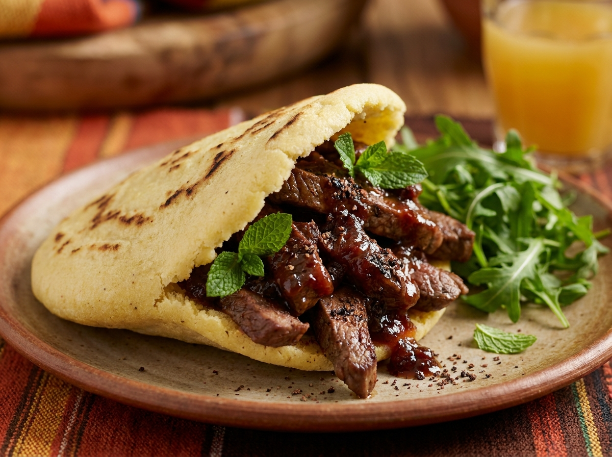 Arepa de Canguro Australiano con Pimienta Nativa y Bush Tomato