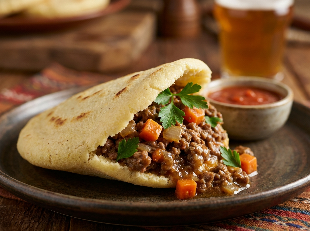 Arepa Rellena de Pie de Carne Australiano